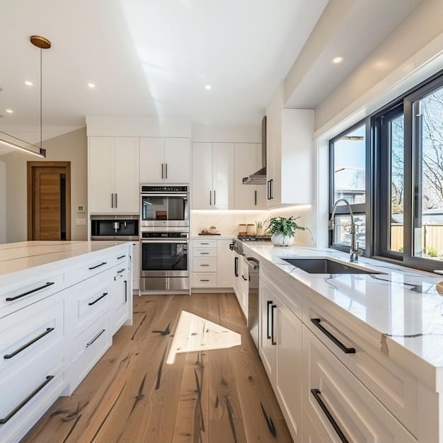 Kitchen remodeling in Mission Viejo with white cabinetry, stainless steel appliances, and modern design.