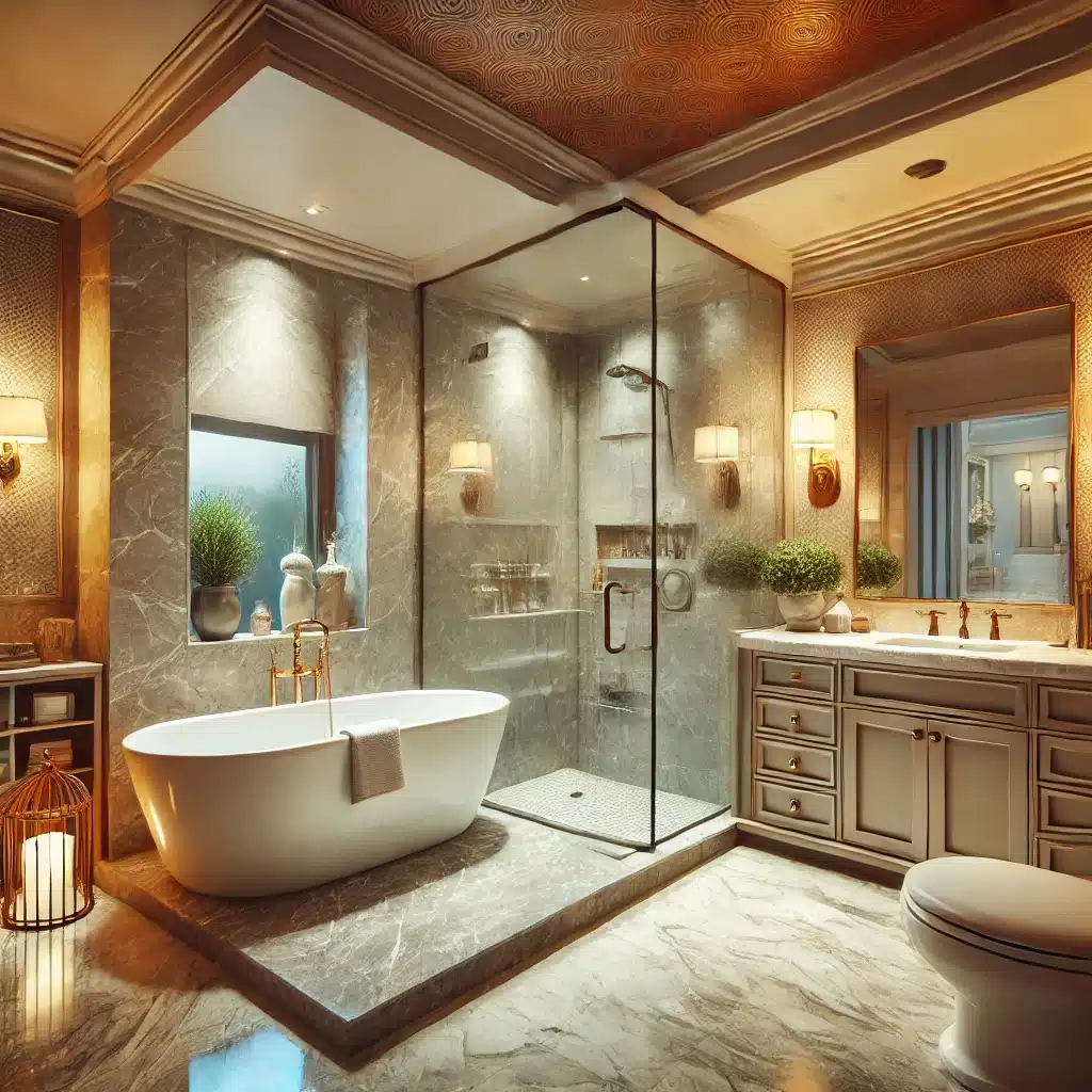 Bathroom Remodeling in Laguna Niguel with a frameless glass shower and marble vanity