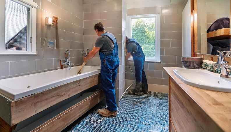 Bathroom remodeling in Irvine with professional plumbers installing new fixtures